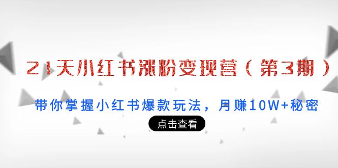 21天小红书涨粉变现营（第3期）：带你掌握小红书爆款玩法，月赚10W+秘密-汇课新知资源网