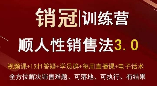 爆款！销冠训练营3.0之顺人性销售法，全方位解决销售难题、可落地、可执行、有结果-汇课新知资源网