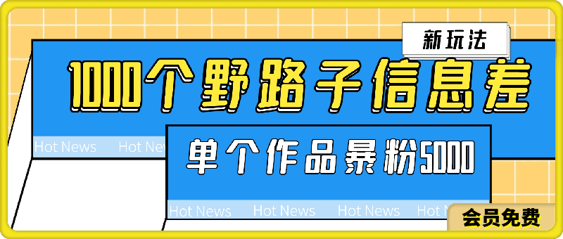 最新《1000个野路子信息差》新玩法，文字视频，单个作品暴粉5000+，小白轻松上手-汇课新知资源网